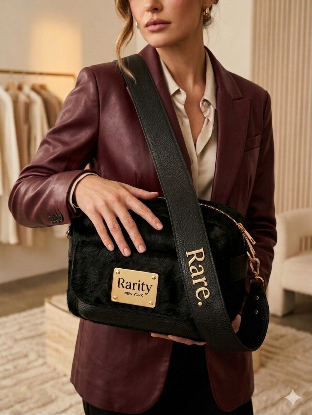 Rarity New York Black Leather Fur Hip Bag Crossbody – NEW